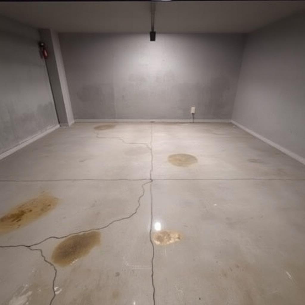 Bare concrete garage floor before epoxy coating