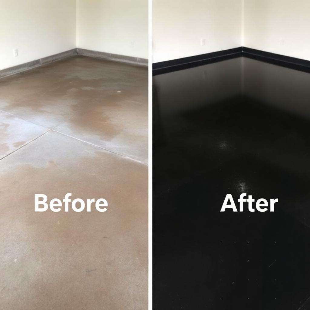 Before and after garage floor epoxy coating transformation