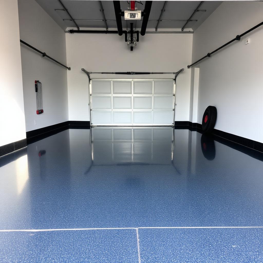 Dark charcoal epoxy garage floor with glossy mirror finish